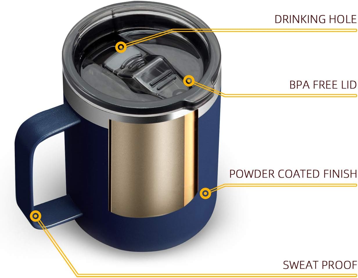 ALOUFEA 12oz Stainless Steel Insulated Coffee Mug with Sliding Lid