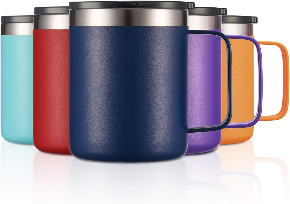 ALOUFEA 12oz Stainless Steel Insulated Coffee Mug with Sliding Lid