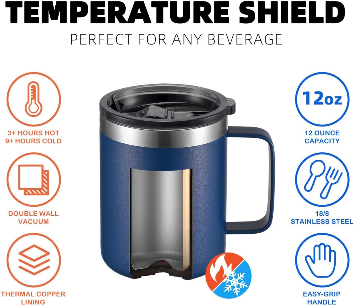 ALOUFEA 12oz Stainless Steel Insulated Coffee Mug with Sliding Lid